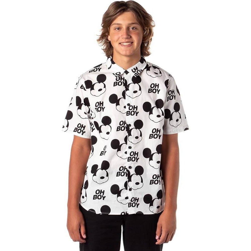 Disney Neff Mens Mickey Mouse Oh Boy Button Down Shirt White Black Large